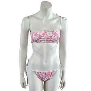 Frankie’s Bikinis Floral Pink Bikini Set Holiday Top Tia Bottom In Sand Sugar M